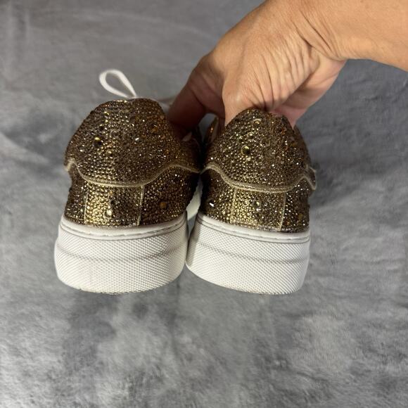 Betsey Johnson Gold Rhinestone Sidny Sneakers Women's 9.5 Bling Dopamine Glam - Picture 4 of 10